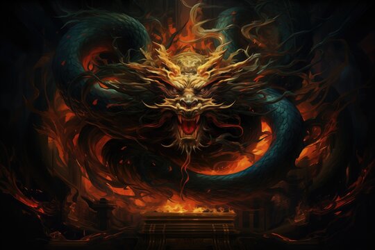 Angry fantasy red dragon abstract image