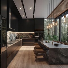 Stylish kitchen interior in modern house.