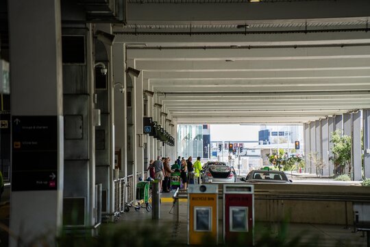 waiting for a taxi at melbourne airport in australia in a line