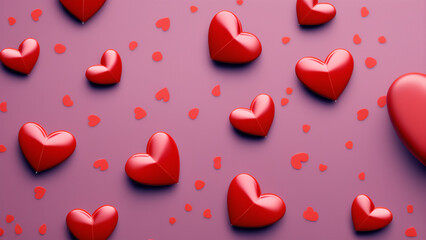 Valentines day pink background with red hearts