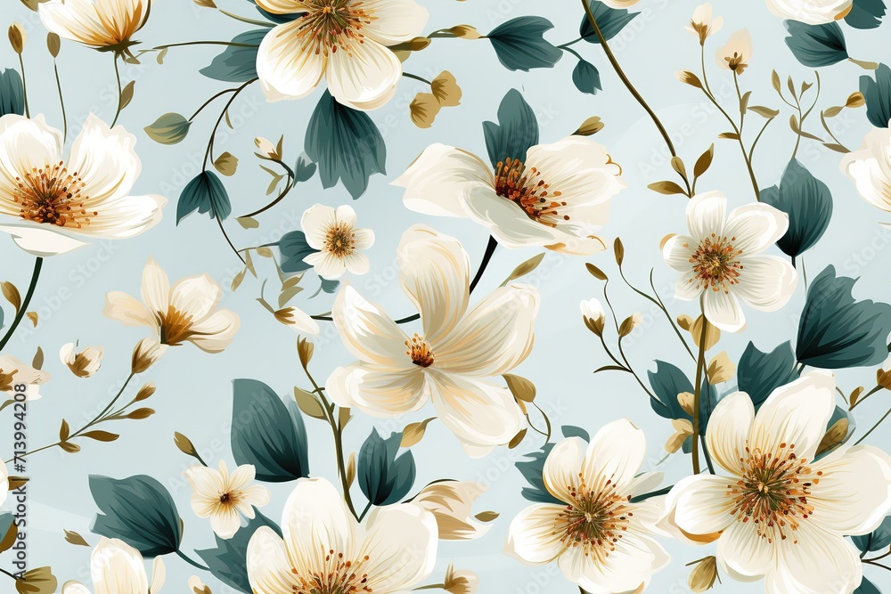 Wall mural  flowers seamless pattern. Poppies, chicory, cosmos flowers, bluebells.