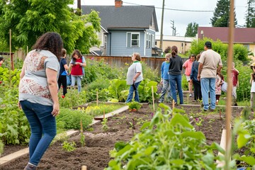 a community garden with people gardening together: Community Gardening Collaboration