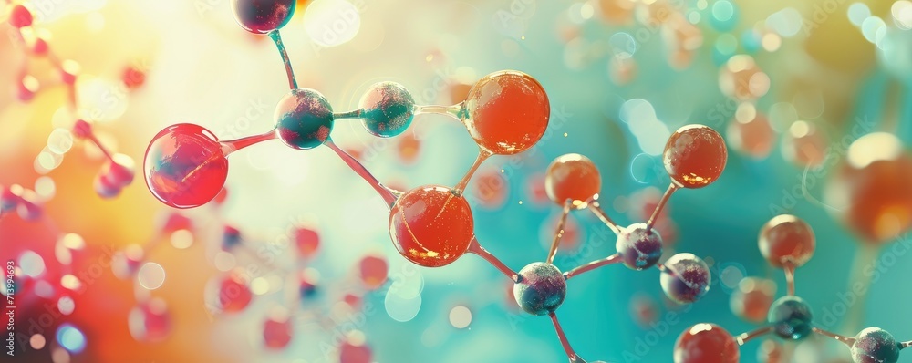 Wall mural diagram of a molecular model with background of atomic and molecular science