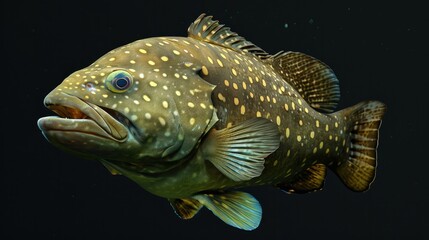 Olive Grouper in the solid black background