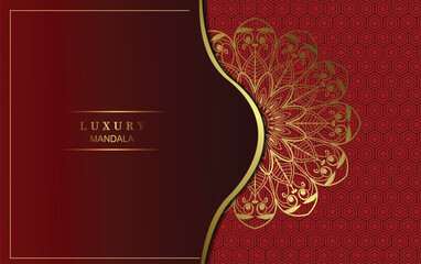  Red luxury background, with gold mandala ornament