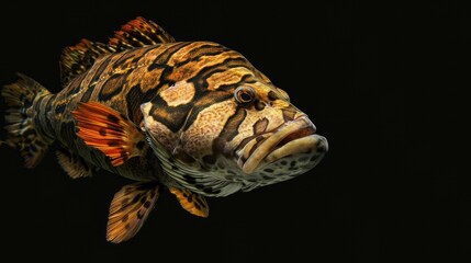 Tiger Grouper in the solid black background