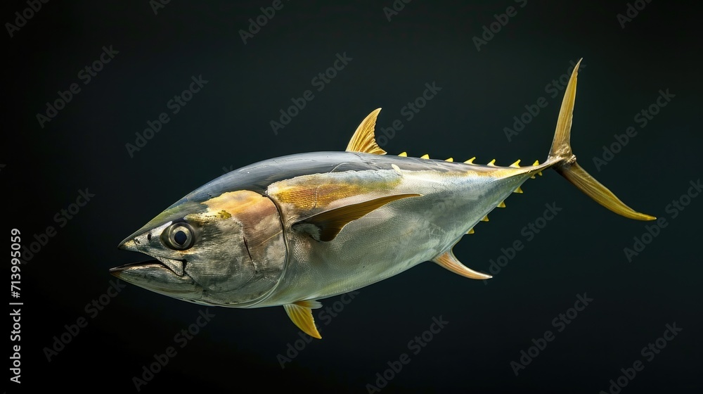 Wall mural Yellowfin Tuna in the solid black background - Wall murals