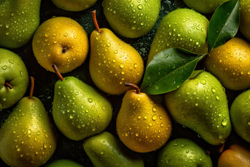 Pear with droplets of water