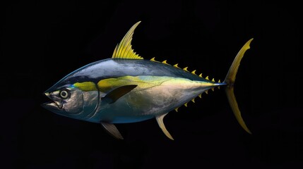 Yellowfin Tuna in the solid black background