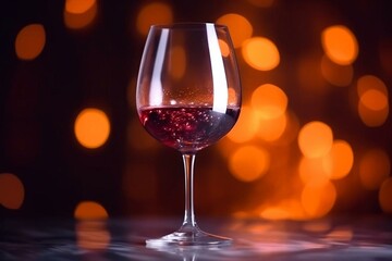 glass of wine with blurred bokeh on dark background, with copy space for text. Generative AI