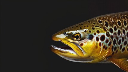 Brown Trout in the solid black background