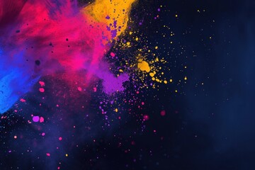 A dynamic splash of Holi colors against a deep, cosmic background