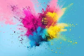 Colorful  art of a woman celebrating Holi with splashes of vibrant colors