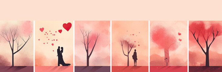 couple love concept on valentines day , illustration  - obrazy, fototapety, plakaty
