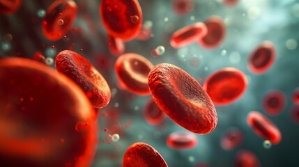 3D illustration electron microscope of red blood cells, Close-up under a microscope in the body. Scientific medical background