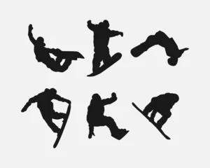 Fotobehang Vector set silhouettes of snowboarder. Snowboard sport. Isolated on white background. © Irkhamsterstock