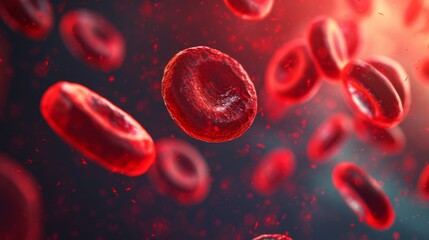 3D illustration electron microscope of red blood cells, Close-up under a microscope in the body. Scientific medical background