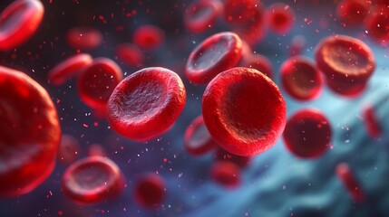 3D illustration electron microscope of red blood cells, Close-up under a microscope in the body. Scientific medical background
