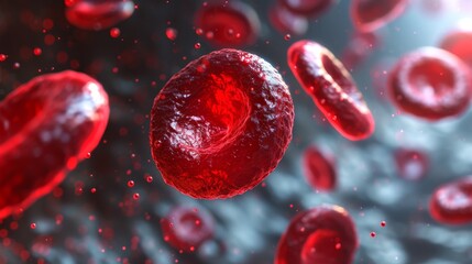 3D illustration electron microscope of red blood cells, Close-up under a microscope in the body. Scientific medical background