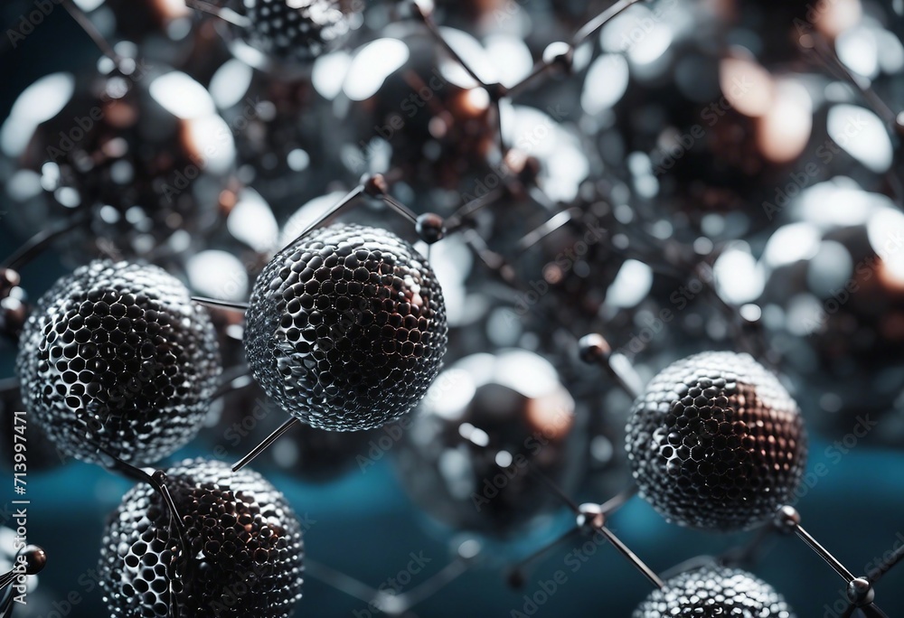 Aufkleber atom spheres array made of shiny metal spheres science and technology background grid of linked sphe