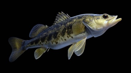 Walleye in the solid black background