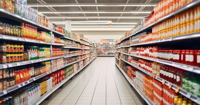 Abundance Aisle - Stocked shelves in grocery store aisle