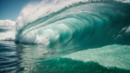 Turquoise ocean wave close up. Turquoise ocean wave
