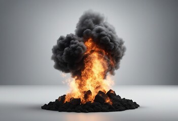 Large fireball with black smoke fiery explosion with smoke isolated on transparent background