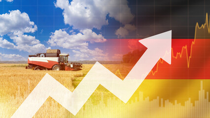Agricultural industry in Germany. Combine for harvesting. Tax increase schedule for farmers....