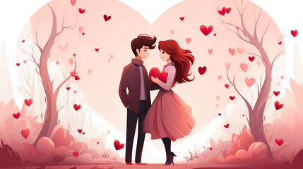couple love concept on valentines day , illustration 