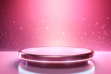 Pink podium 3d illustration background , mock up display with sparkle and glitter for beauty products or holiday event.	
