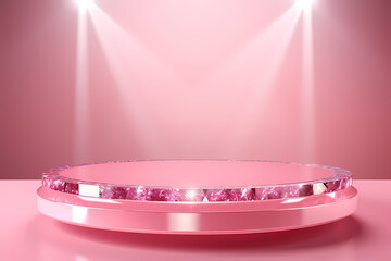 Pink podium 3d illustration background , mock up display with sparkle and glitter for beauty products or holiday event.	
