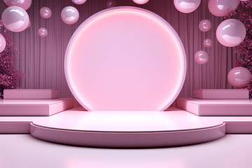 Pink podium 3d illustration background , mock up display with sparkle and glitter for beauty products or holiday event.	
