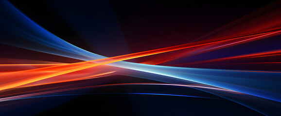 Abstract modern artwork with high speed sync blue and red lights background. Dark navy and orange tones, vibrant colorscape with high horizon lines.