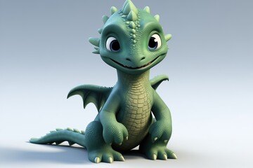 Obraz premium Cute green baby dragon symbol of the 2024 new year on the white background