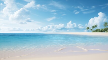 Tropical beach panorama with clear blue sky and calm sea. Travel and vacation