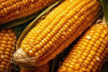 Corn with droplets of water