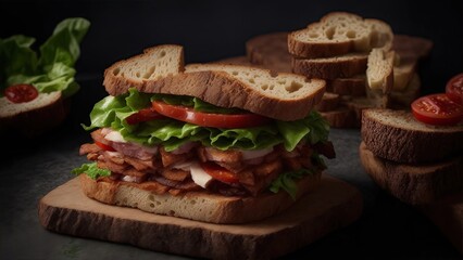 Sandwiches on a wooden board food photography
