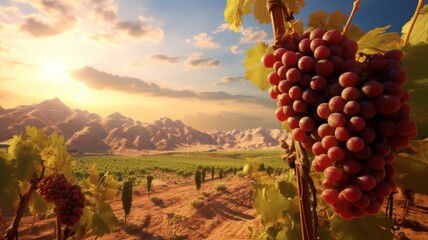 Beautiful vineyard on desert grapes beautiful image Ai generated art - obrazy, fototapety, plakaty