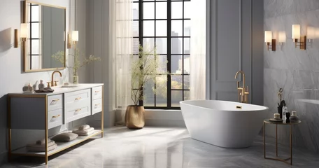Fotobehang Bring flair to your bathroom vanity with elegant decor, creating a space of sophistication and serenity © Godam