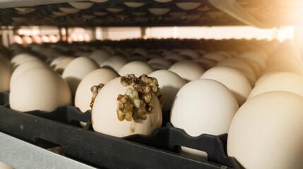 The explode eggs on the tray trolley.The egg explodes in the tray because of bacteria or fungi that...