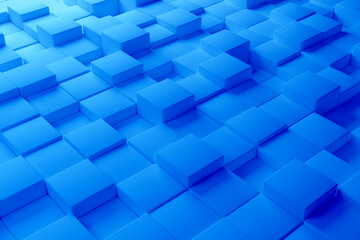 Blue background. Geometric texture. Surface made of cubes. Geometric pattern. Background for design. Modern backdrop. Geometric background. Decorations for advertising. Simple wallpaper. 3d image