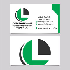 Green and Black Business Card Template with Circle Shaped Letter L Logo Icon
