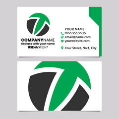 Green and Black Business Card Template with Circle Shaped Letter T Logo Icon
