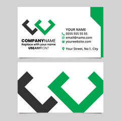 Green and Black Business Card Template with Corner Shaped Letter W Logo Icon