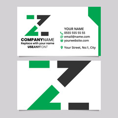 Green and Black Business Card Template with Dotted Line Shaped Letter Z Logo Icon