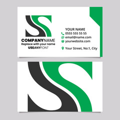 Green and Black Business Card Template with Fish Fin Shaped Letter S Logo Icon