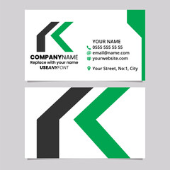 Green and Black Business Card Template with Folded Letter K Logo Icon