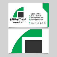 Green and Black Business Card Template with Geometrical Letter R Logo Icon