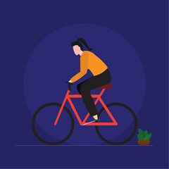 Woman riding a bicycle in park stock illustration, girl riding bike, Concept of cycling, healthy outdoor activity